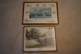 Two framed and glazed signed limited edition prints, The Royal Wiltshire Yeomanry receiving the