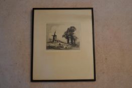 Albany E. Howarth (Watford 1872 ? 1936) - A pencil etching 'An Old Sussex Mill' signed and