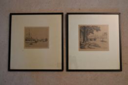 Eugene Bejot - Two pencil etchings 'Paris 1919/LePont St,Michel' and 'Honfleur 1917', signed and