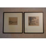 Eugene Bejot - Two pencil etchings 'Paris 1919/LePont St,Michel' and 'Honfleur 1917', signed and