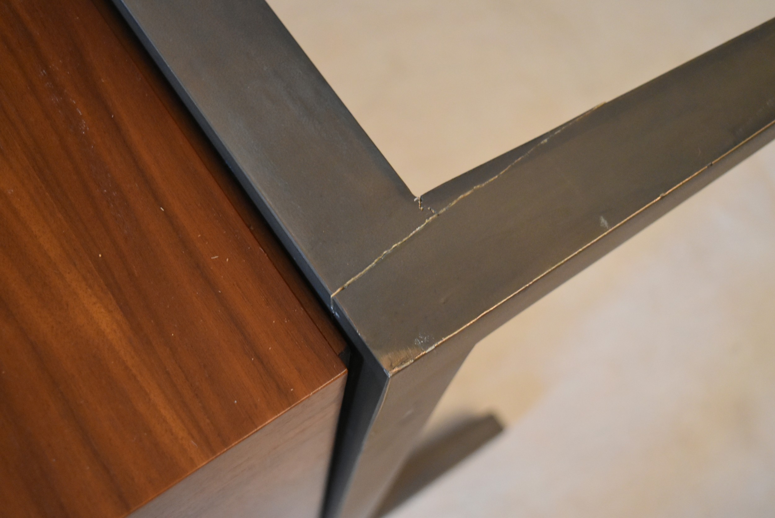 A contemporary teak coffee table fitted with end drawer on painted base with square tapering - Image 7 of 8