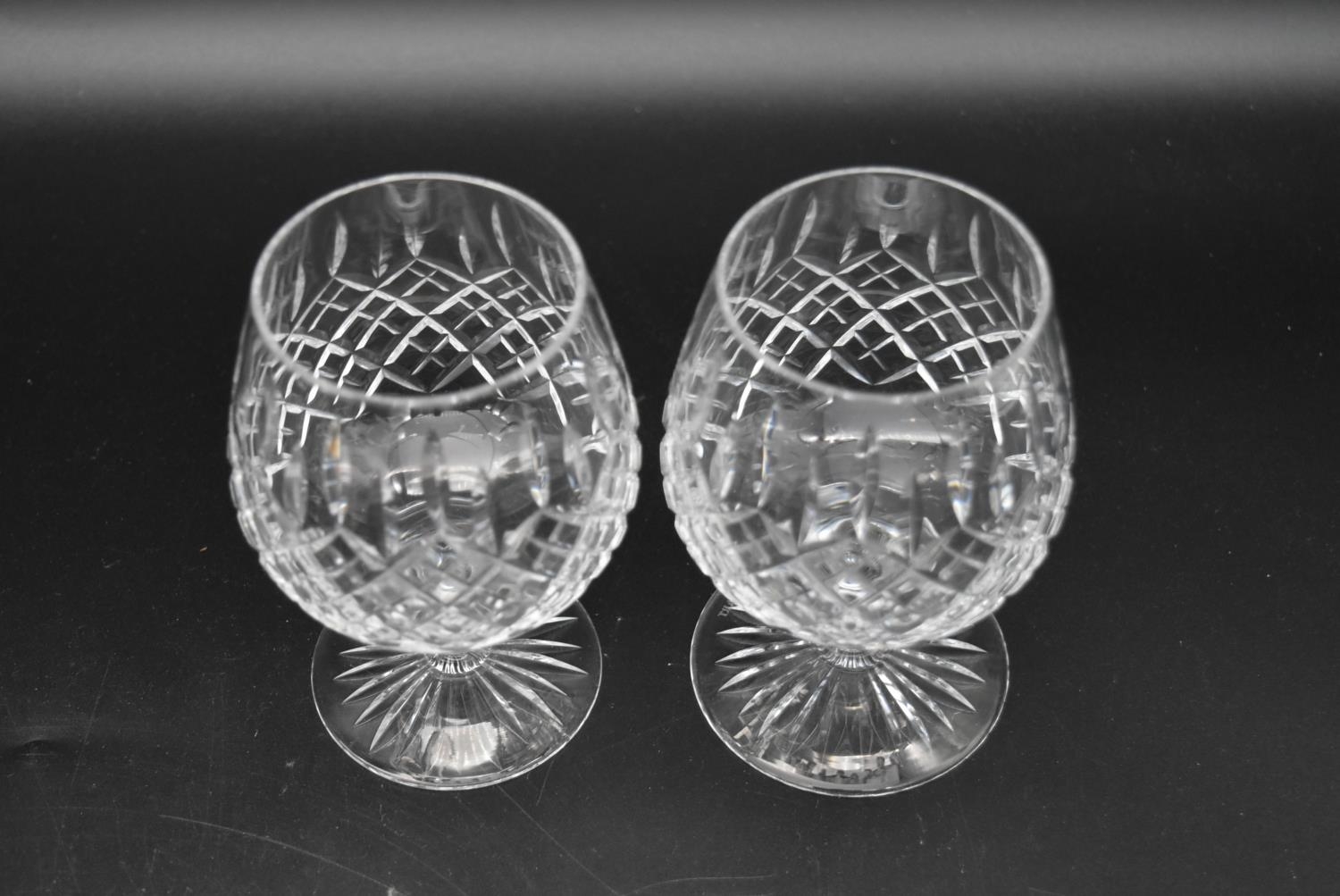 A pair of Stuart crystal cut brandy glasses with makers mark to base and a collection of five - Image 3 of 9