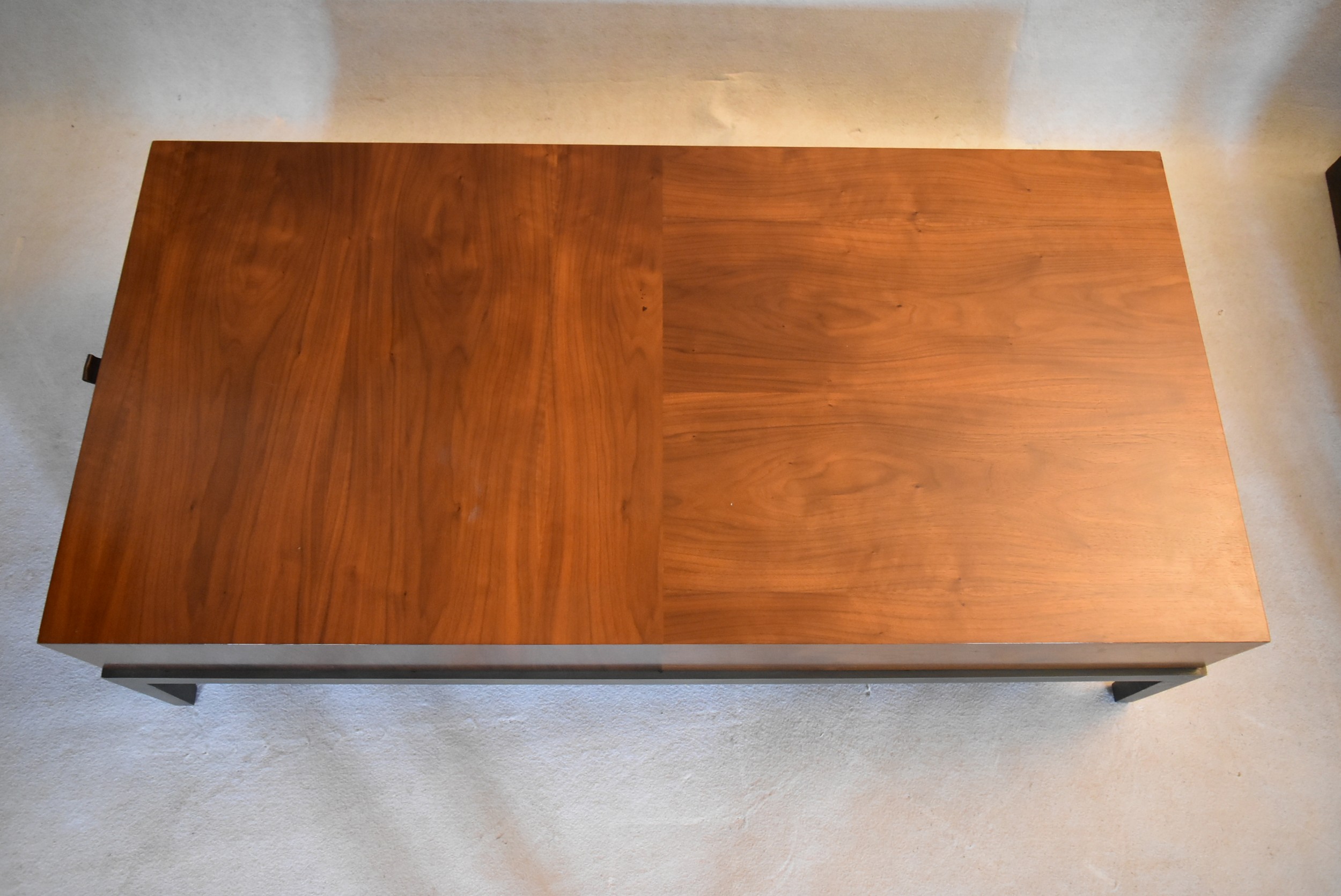 A contemporary teak coffee table fitted with end drawer on painted base with square tapering - Image 3 of 8