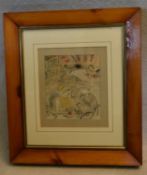 A framed and glazed pencil and crayon study, figures in a cafe, unsigned. H.47 W.41cm