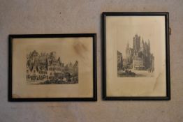 Ernest George - A pair of 19th century prints, Bruges, depicting cityscapes, signed. H.26 W.34cm