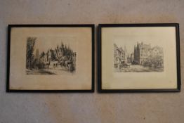 Ernest George (1839 -1922) - A pair of prints, Ghent, depicting cityscapes, signed lower right. H.27