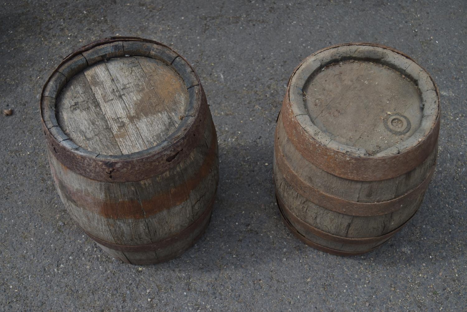 Two old Fuller's brewery coopered firkins and a 19th century milking stool. H.42 W.30cm - Image 4 of 8