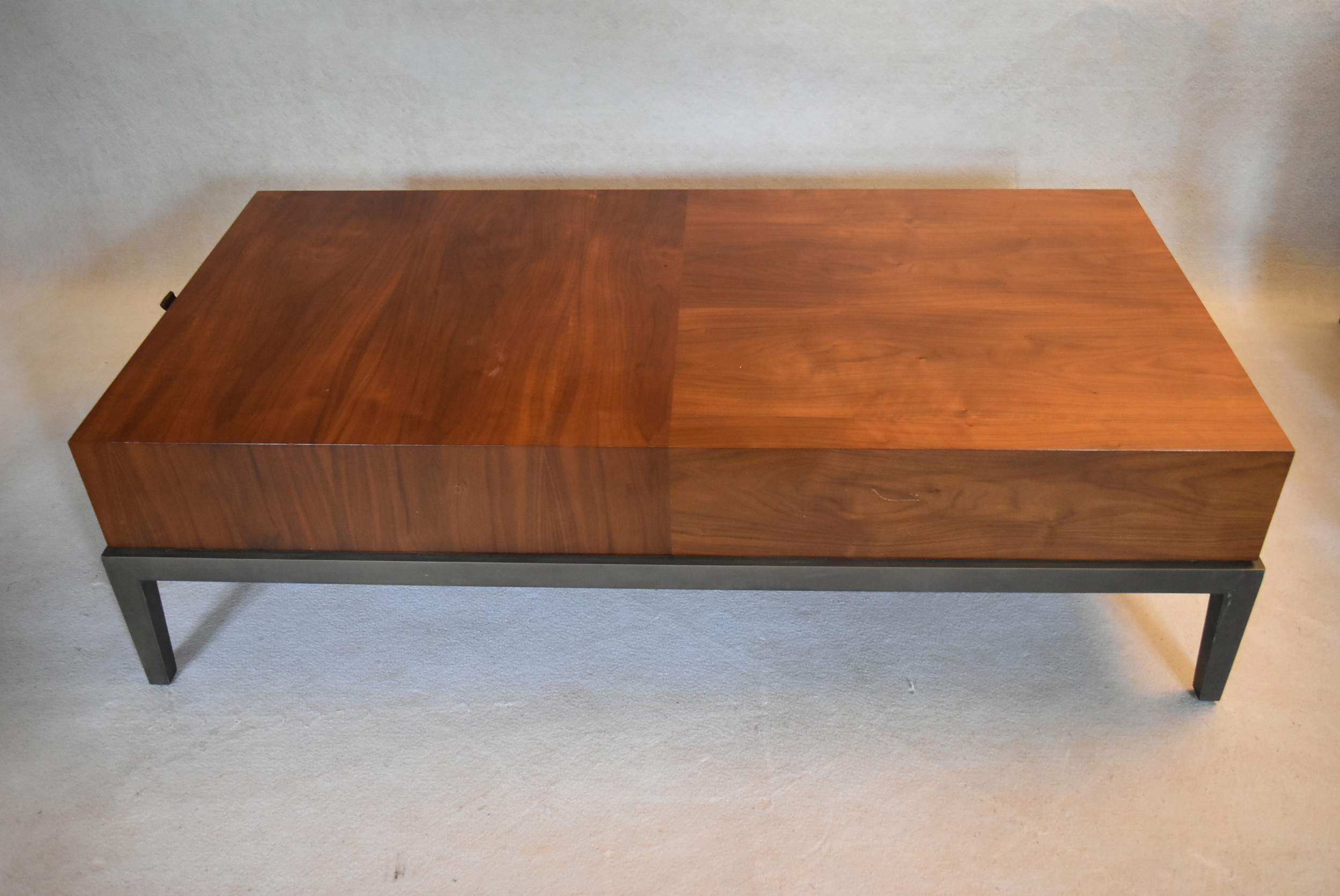 A contemporary teak coffee table fitted with end drawer on painted base with square tapering - Image 2 of 8