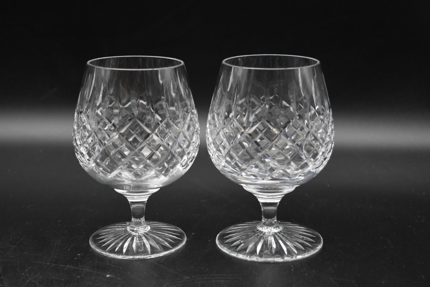 A pair of Stuart crystal cut brandy glasses with makers mark to base and a collection of five - Image 2 of 9