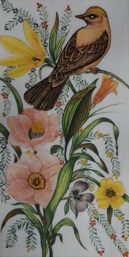A pair of framed and glazed paintings, exotic birds and flowers. H.28cm W.21cm - Image 2 of 4