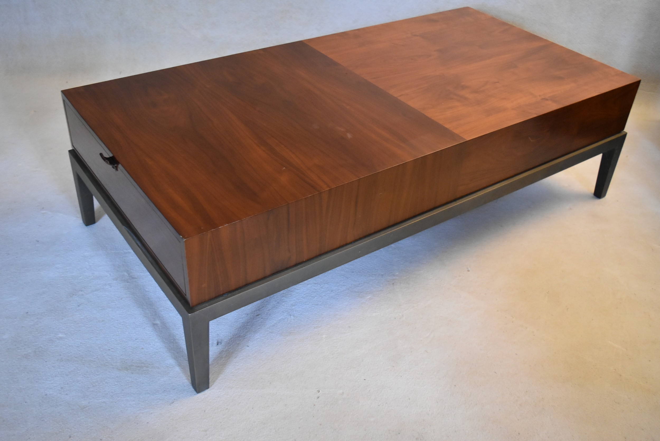 A contemporary teak coffee table fitted with end drawer on painted base with square tapering - Image 4 of 8