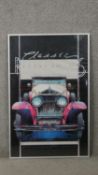 A framed and glazed vintage Classic Reflections car exhibition poster. H.86 W.57cm
