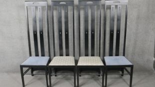 A set of four Mackintosh style Glasgow School high back dining chairs.