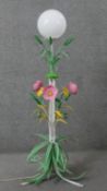 A Mid-century Italian toleware polychrome floral design standard lamp, the stem designed as wheat