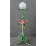 A Mid-century Italian toleware polychrome floral design standard lamp, the stem designed as wheat