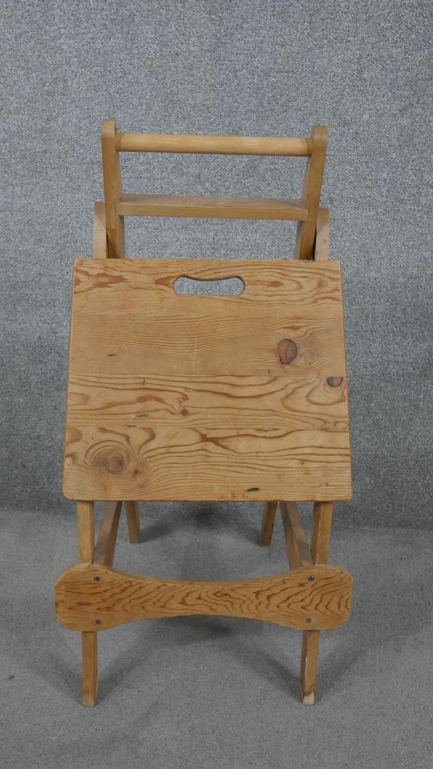 A set of pine metamorphic library steps converting to a side chair. - Image 6 of 6