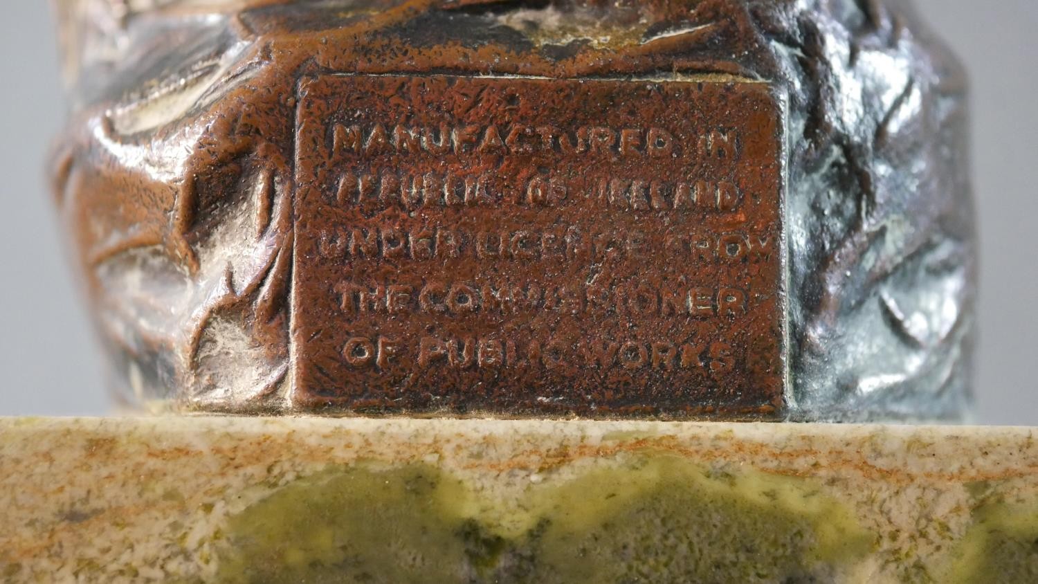 A small copper figure group of 'The Dying Cuchulainn by Oliver Sheppard. Commemorative plaque to the - Image 5 of 6