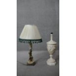 Two classical style table lamps. One vintage alabaster and gilt spelter cherub lamp along with a