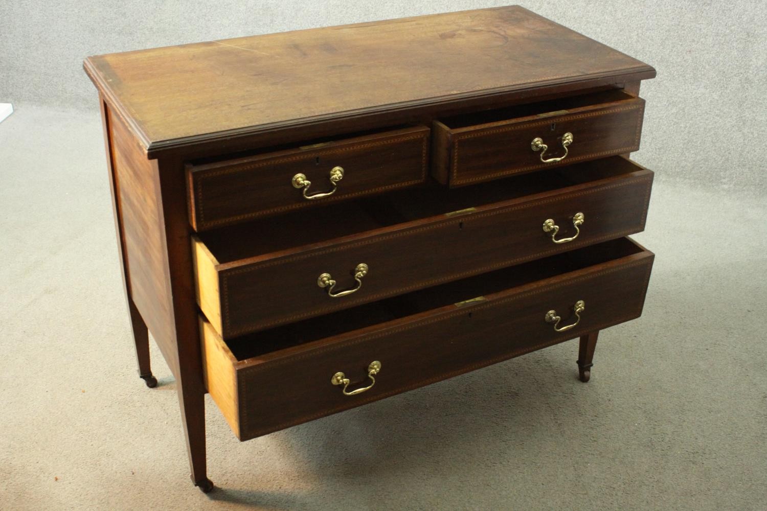 Chest of drawers, Edwardian mahogany and satinwood inlaid. H.81 W.106cm. - Image 5 of 7