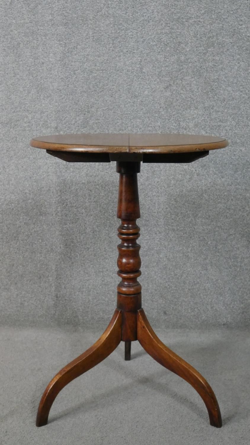 Lamp table, 19th century mahogany with tilt top action on tripod supports. H.70 W.49 D.57cm