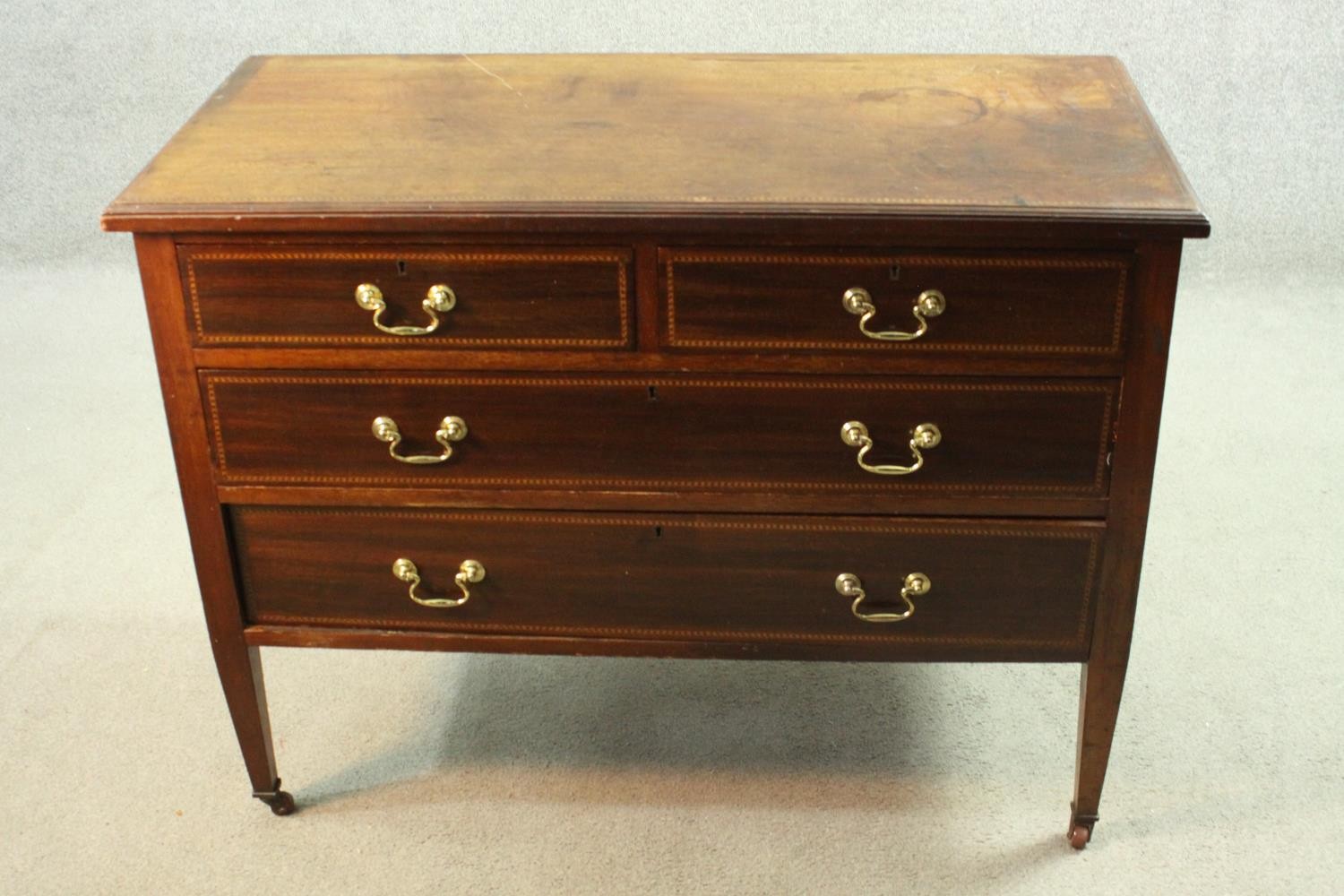 Chest of drawers, Edwardian mahogany and satinwood inlaid. H.81 W.106cm. - Image 2 of 7