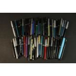 A large collection of vintage fountain pens. Various makers including Parker and Sheaffer. Approx 57
