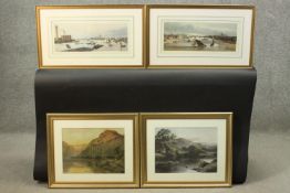 Four gilt framed and glazed prints of Victorian watercolours. Two of sailing boats on the Thames and