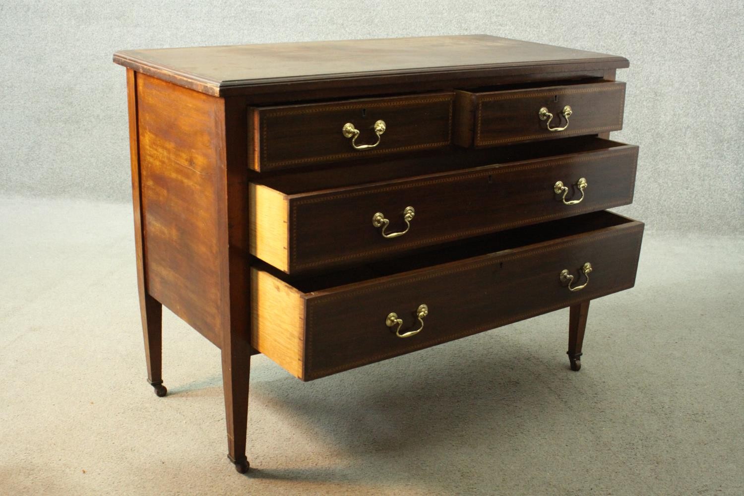 Chest of drawers, Edwardian mahogany and satinwood inlaid. H.81 W.106cm. - Image 4 of 7