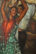 A gilt framed oil on canvas of a pair of Flamenco dancers, indistinctly signed. H.86 W.75cm.