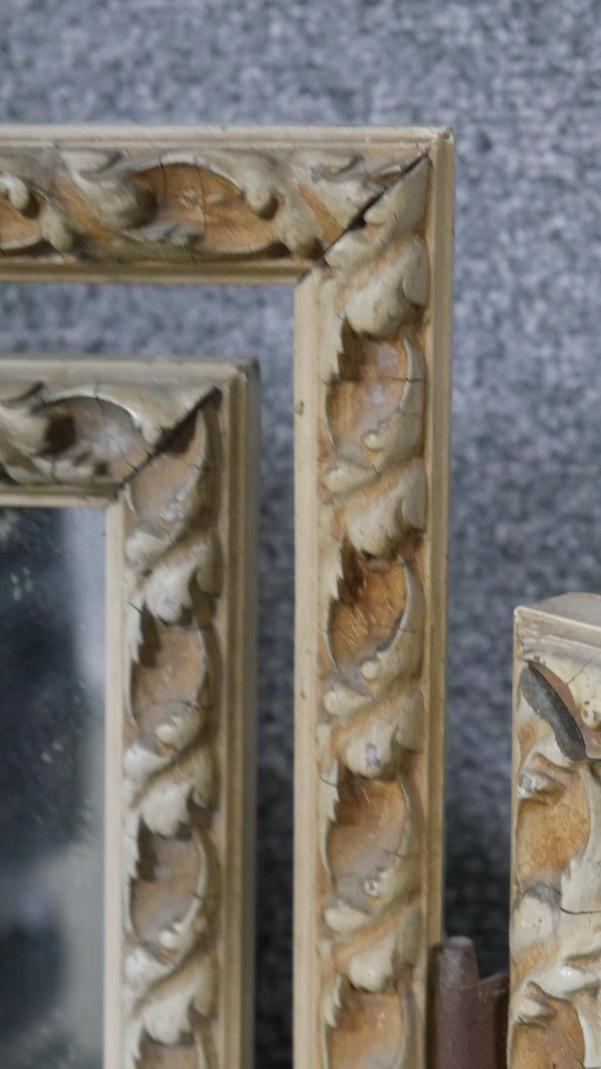 An early 20th century triptych carved and painted dressing table mirror with foliate design and - Image 3 of 6