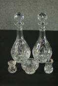 A collection of cut crystal. Including a pair of hand cut lead crystal decanters with stoppers along