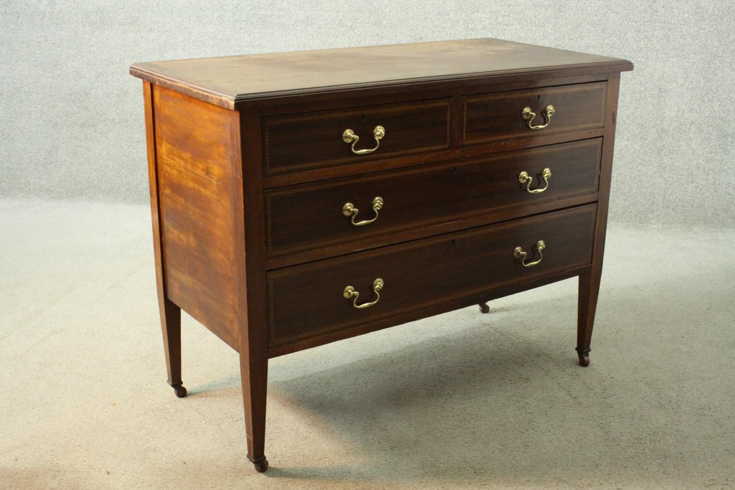 Chest of drawers, Edwardian mahogany and satinwood inlaid. H.81 W.106cm. - Image 3 of 7