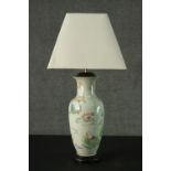 A 20th century Chinese ceramic vase converted to a table lamp. Decorated with mandarin ducks and