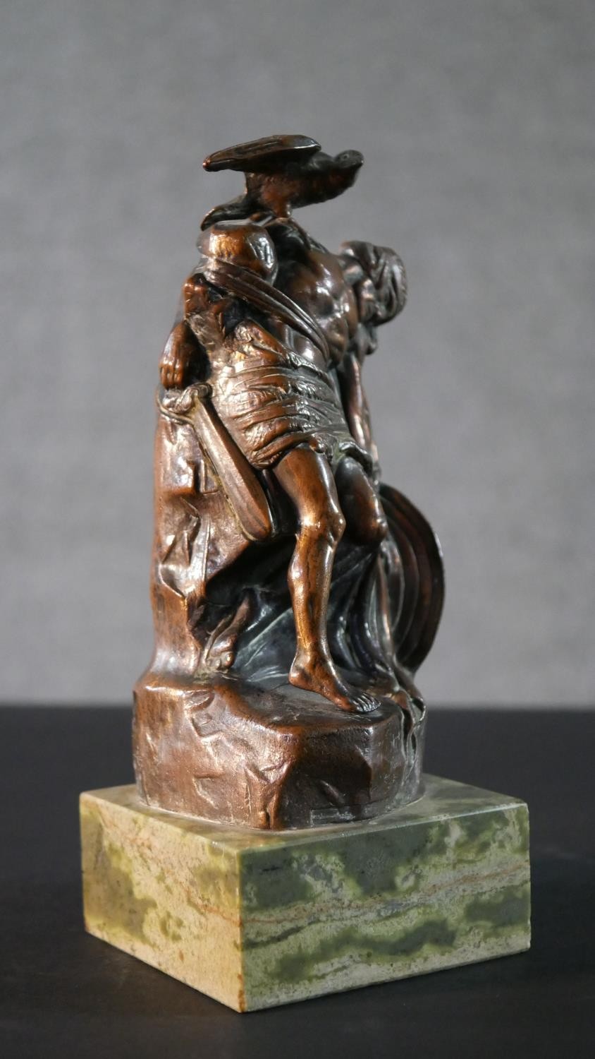 A small copper figure group of 'The Dying Cuchulainn by Oliver Sheppard. Commemorative plaque to the - Image 3 of 6