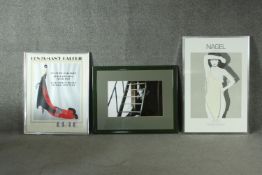 Three framed and glazed prints. One vintage Nagel Art expo New York exhibition poster, a Benjaman'