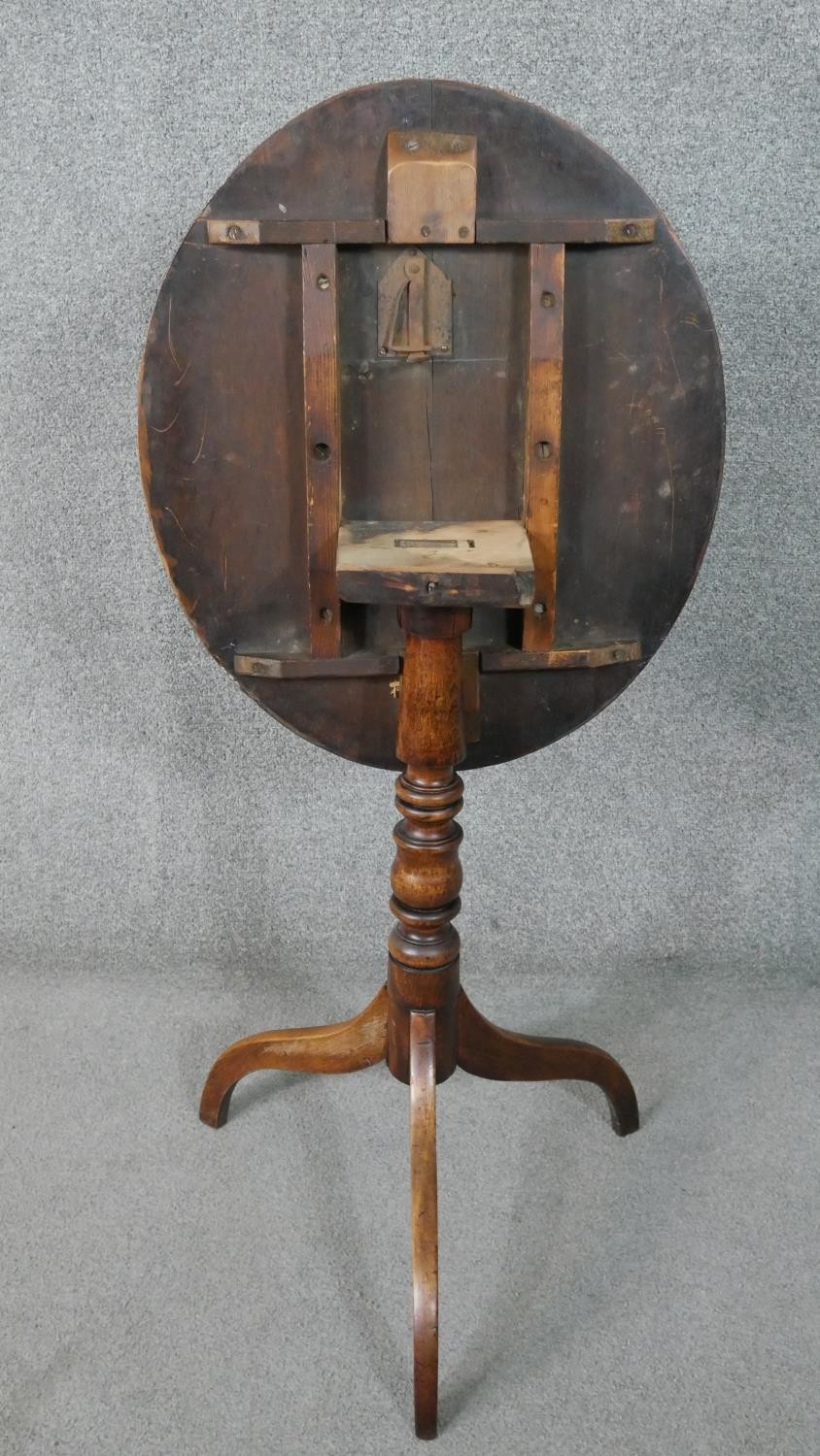 Lamp table, 19th century mahogany with tilt top action on tripod supports. H.70 W.49 D.57cm - Image 3 of 7