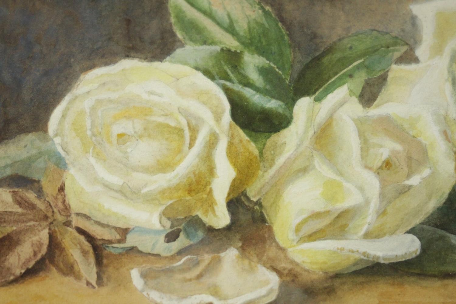 A gilt framed and glazed watercolour of white roses along with a framed and glazed pastel of two - Image 4 of 6