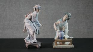 Two Lladro porcelain figurines. Lladro 'Japonesa Decorondo' 4840 Oriental Geisha lady and another