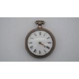 A 19th century silver pair cased pocket watch by R. Roberts of London. White enamel dial with