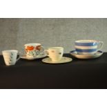 A miscellaneous collection of vintage tea cups, three with saucers, to include T G Green and Royal