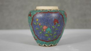 A Japanese Totai cloisonné stoneware ginger jar (missing lid) with stylised floral design on a