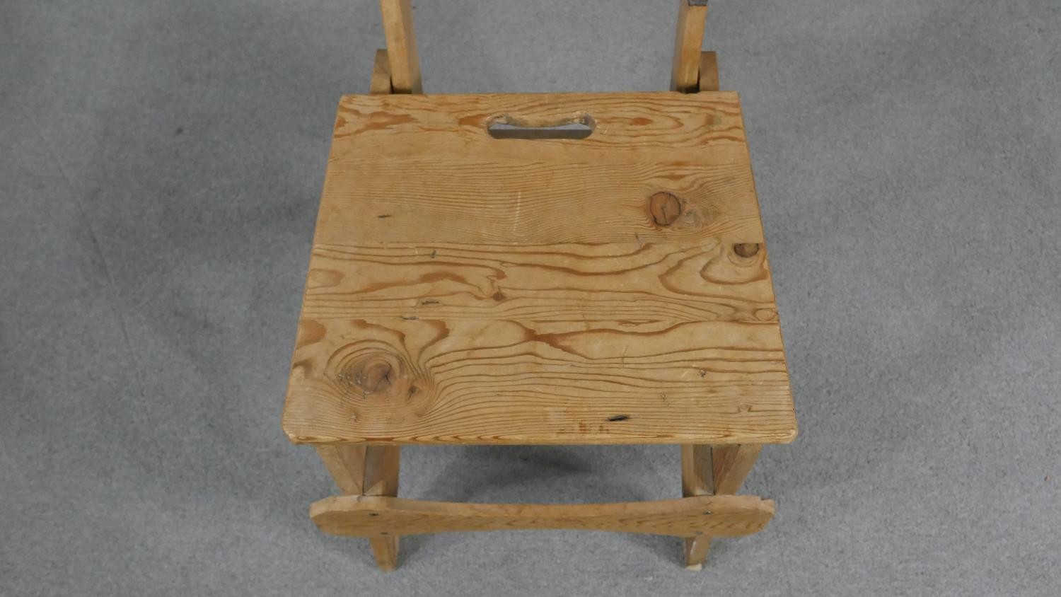 A set of pine metamorphic library steps converting to a side chair. - Image 4 of 6