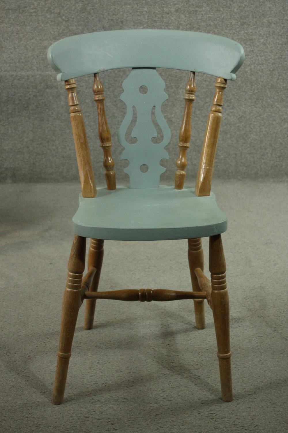 A set of four 19th century painted and pitch pine bar back dining chairs. - Image 2 of 5