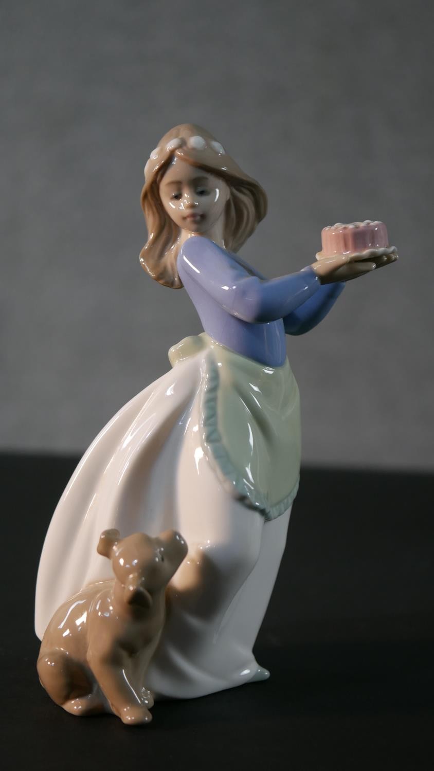 A collection of porcelain figures. Four Nao figures, a girl holding a cake with her dog , a clown, a - Image 3 of 13
