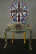 Ken Howard (British b.1932) A limited edition oil paint on fabric graffiti chair. Accompanied by