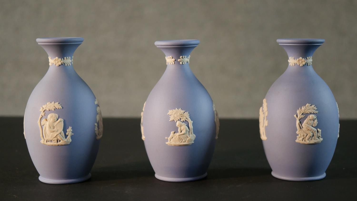A collection of six Wedgwood Jasperware pieces, a vase, two planters with Classical design and three - Image 7 of 12