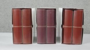 Three pairs of as new brown leather photo albums with stitch detailing. H.31 W.16 D.35cm