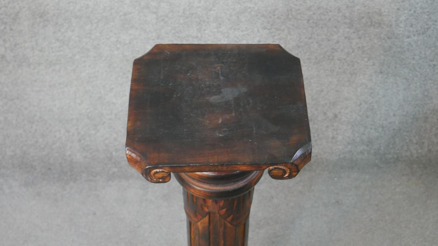 A carved hardwood jardiniere stand of columnar form, together with two oak jardiniere stands, each - Image 6 of 8