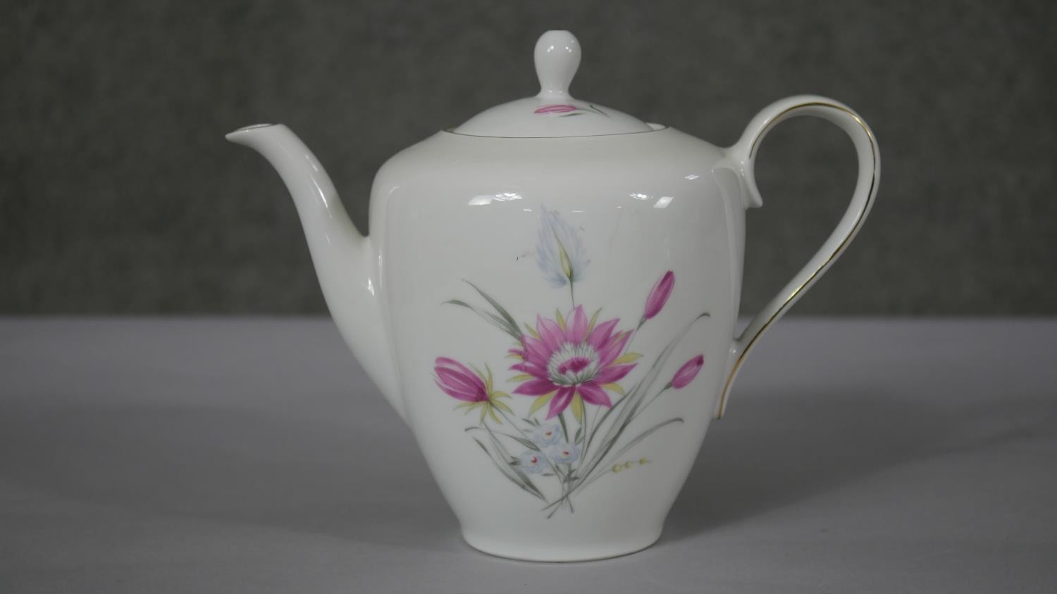 A six person Schumann Bavarian fine china floral design tea set. Makers mark to the base. (21 - Image 13 of 15