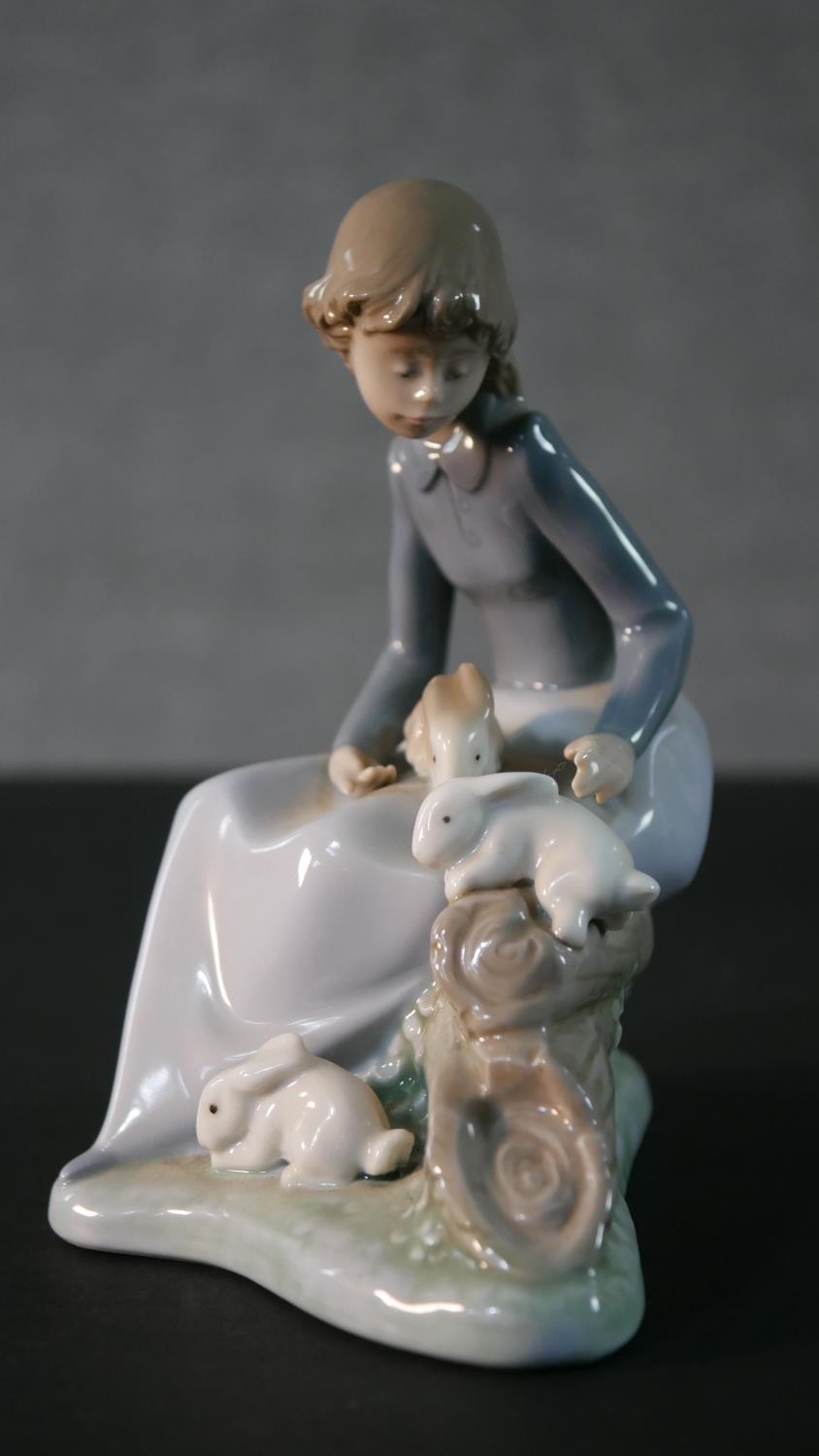 A collection of porcelain figures. Four Nao figures, a girl holding a cake with her dog , a clown, a - Image 7 of 13